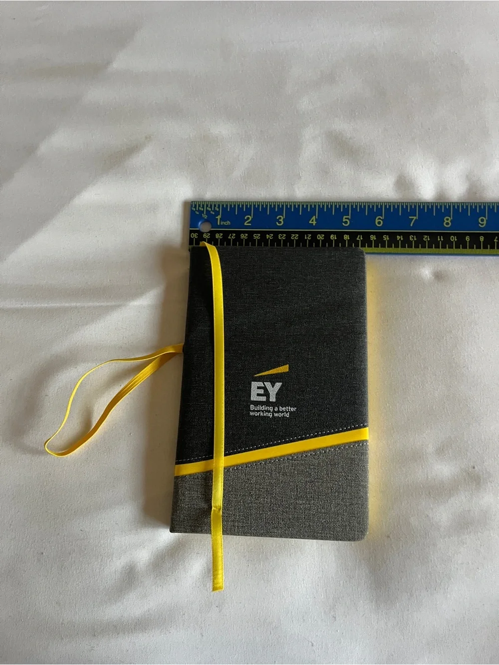 EY Black & Gray Hardcover Lined Journal Pocket Notebook Yellow Accent Elastic St